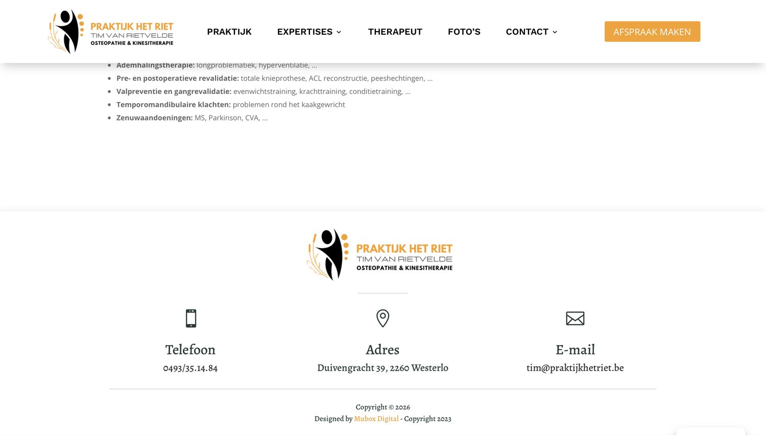 Oude footer met contactgegevens